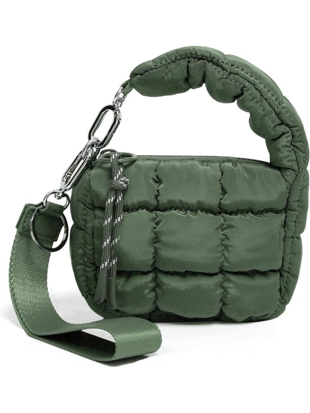 Women's Green Zipper Mini Quilted Tote Wristlet Wristlet Cute Crossbody Bag